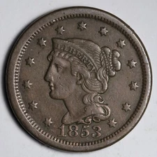 1853 Braided Hair Large Cent XF E165 DCM