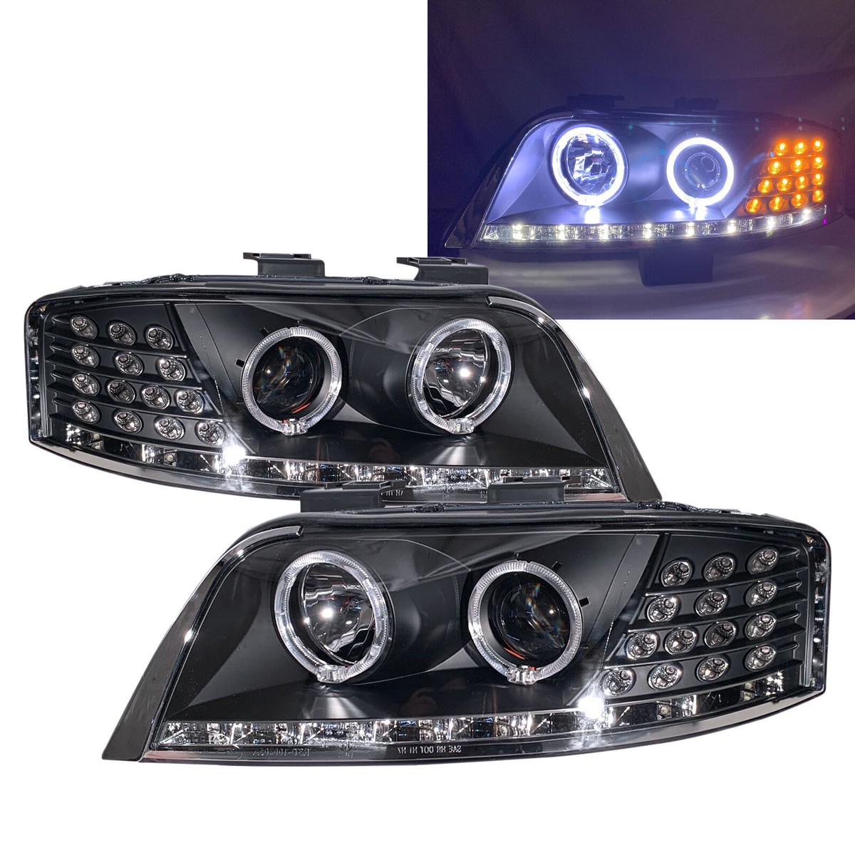 Fits AUDI A6 A6/S6 C5 4B 97-01 Guide LED Angel-Eye Headlight BK