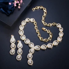 Luxury Fashion Cubic Zirconia Dubai Gold Necklace Jewelry Set for Brides Wedding