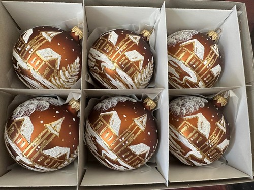 6 Hand Painted Glass Baubles Christmas Tree Decorations 80 mm /8cm,high quality! - Picture 3 of 11