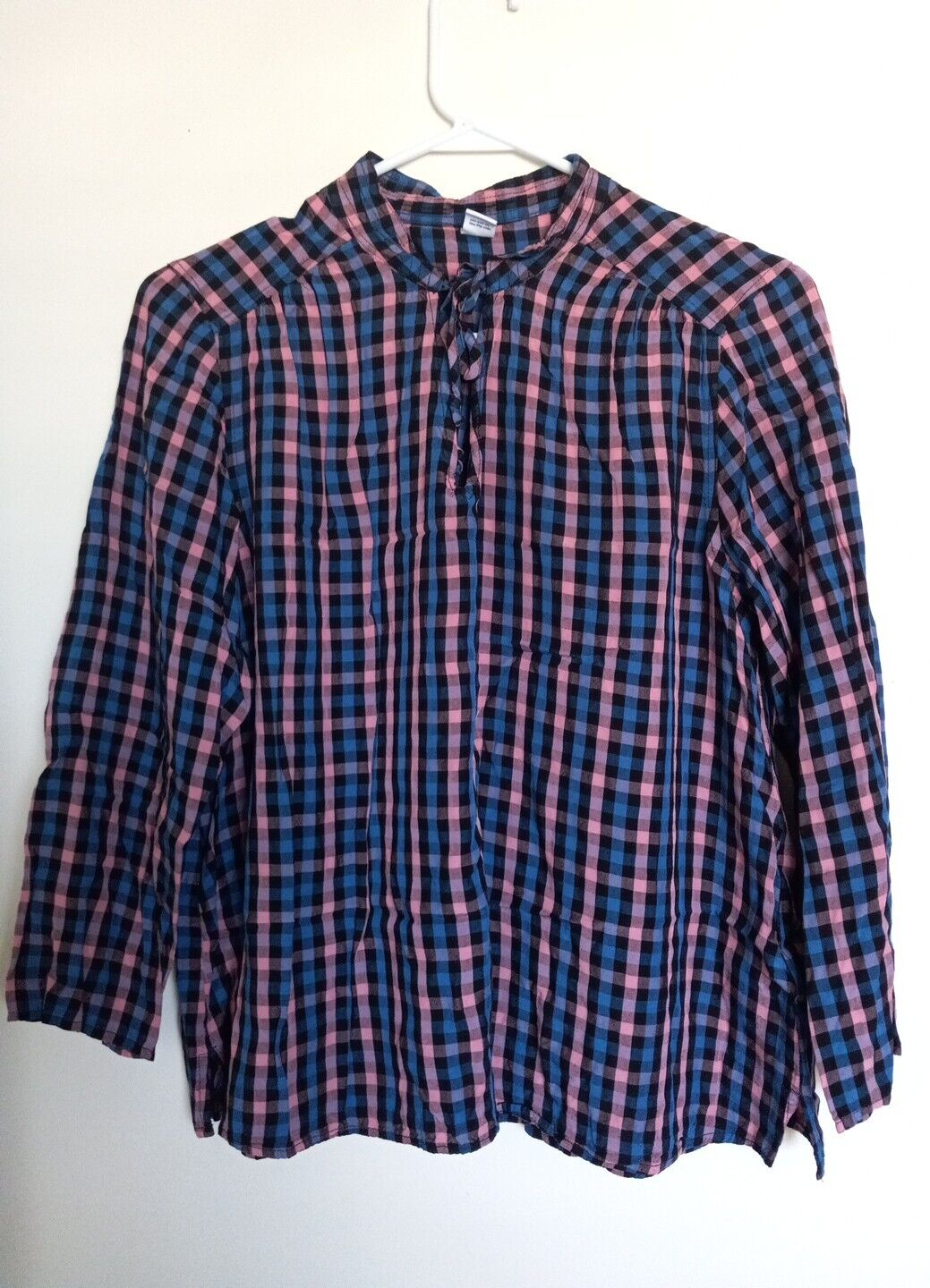 Old Navy Oversized Boho Peasant Blouse Long Sleeve Plaid Top Size M