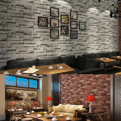 HOME-DIRECTSALES Grey/Black/Red Brick Effect Wallpaper Realisti Slate Stone Vintage Textured Deco