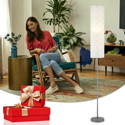 65" Floor Lamp for Living Room - Minimalist Paper Lantern Tall Corner Silver - Picture 8 of 8