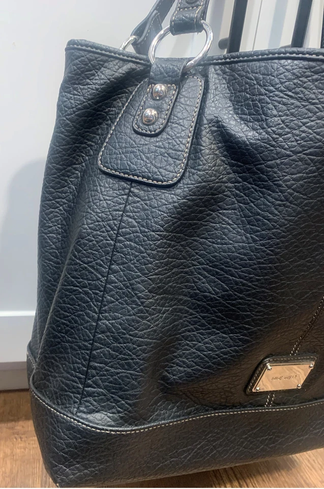 NINE WEST SHOULDER TOTE BAG BLUE WOMENS PURSE 18x11x7 SILVER MAGNETIC CLOSURE - Image 3 of 4