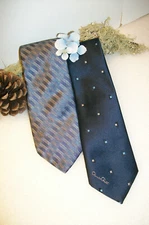 2 Oscar de la Renta Silk Ties Necktie Blue