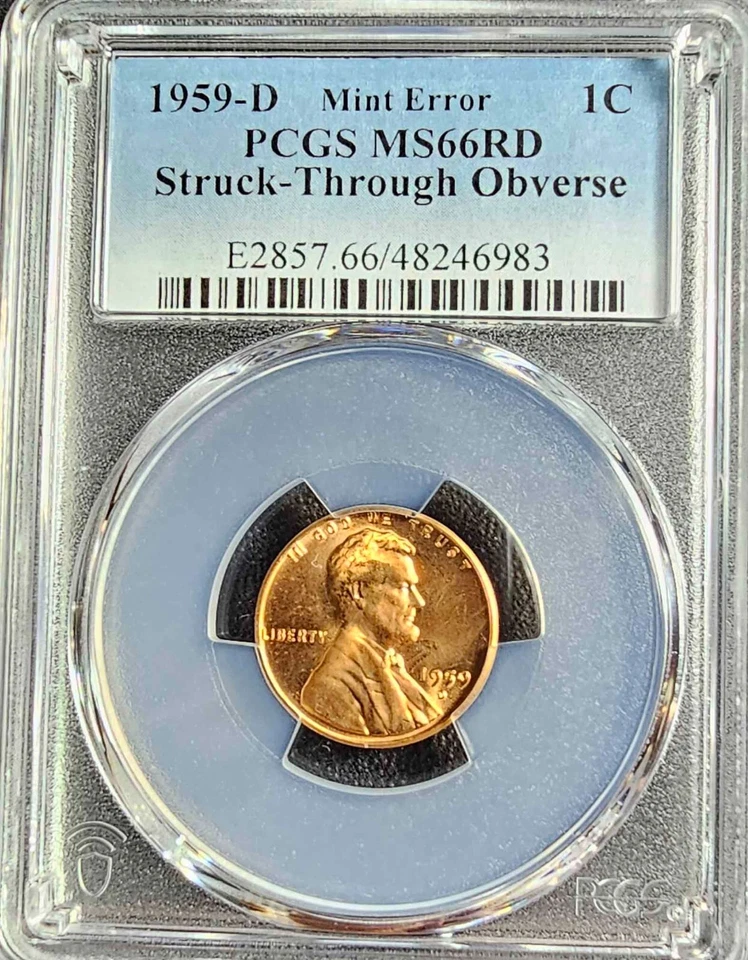 Lincoln Memorial Cent Penny 1959-D PCGS Graded MS66RD Struck-Through Mint Error - Image 3 of 4