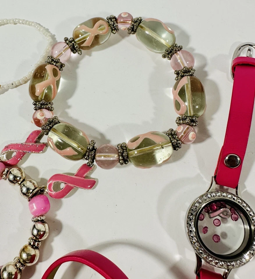 Breast Cancer Awareness Bracelet Set Origami Owl Rhinestone Bracelet Pink Ribbon - Image 4 of 4