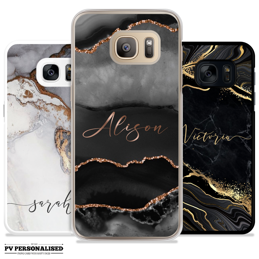 Personalised Phone Case Name Marble Plastic Cover For Samsung S7