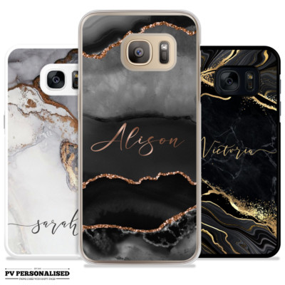 Personalisierte Handy Hülle Name Marmor Kunststoff Cover für Samsung S7 S8 S9 Plus