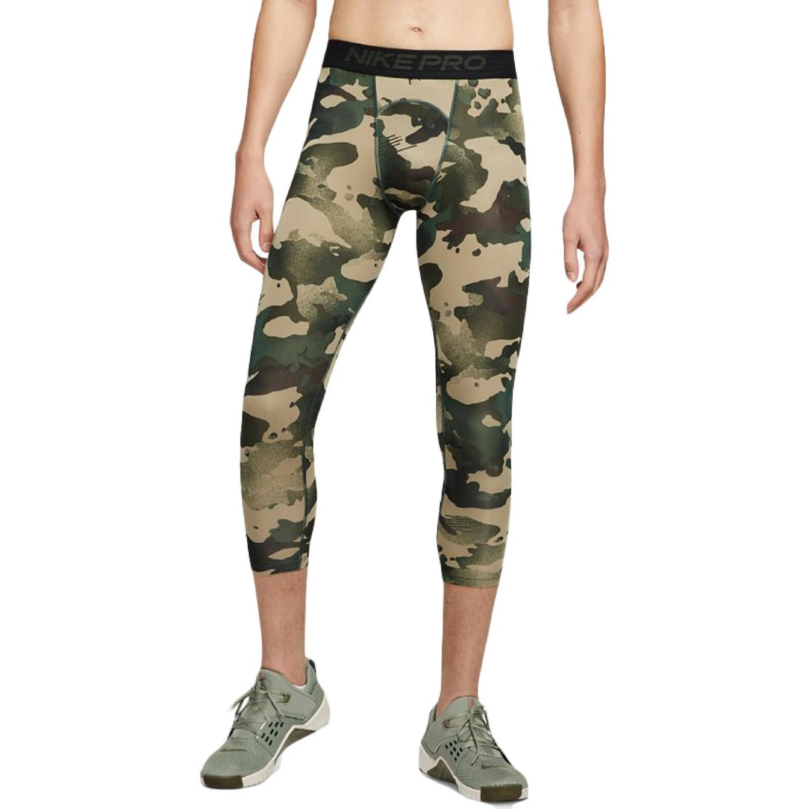 NIKE Pro 3/4 Camo Training Tights sz S Small Green Brown Black Compression