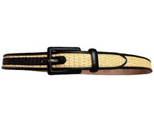 VINTAGE 90s TALBOTS PAPER STRAW GENUINE LEATHER TRIM BELT WOMEN'S SIZE SMALL EUC