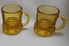 set of 2 Vintage Federal glass co miniature amber / brown shot glasses mugs