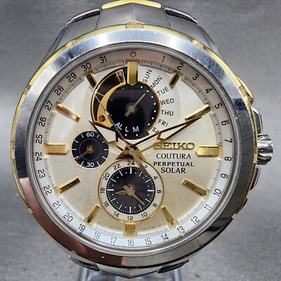 Seiko Coutura Watch Men 44mm White Dial Two Tone Perpetual