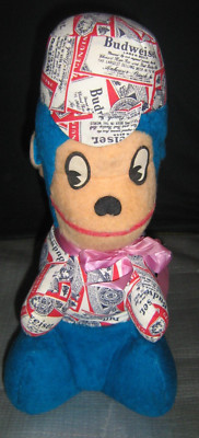Vintage 18'' Budweiser Beer Fabric Blue Monkey Plush Stuffed Animal NICE RaRe