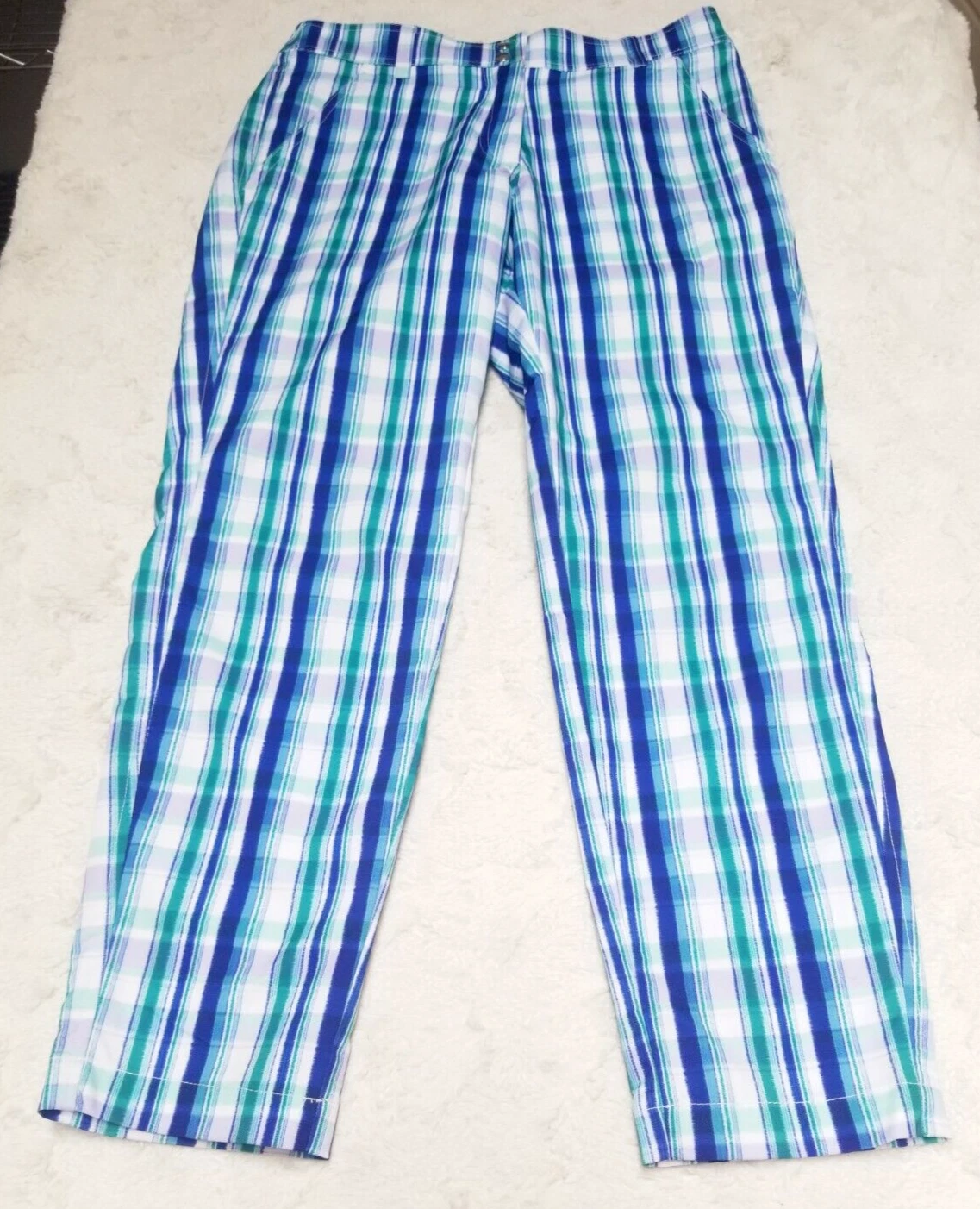 GG Blue Womens Cropped Capri Pants Size 4 Mid-Rise Striped Blue Plaid Casual