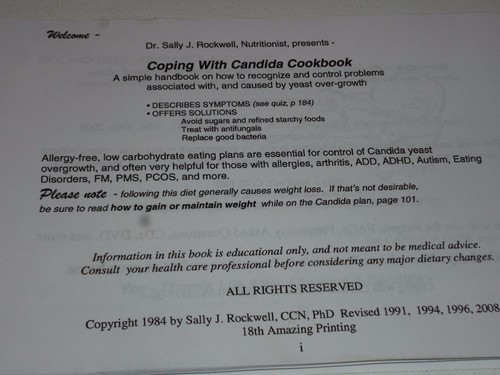 Cookbook Sally Rockwell: Coping With Candida Cookbook (2008 Spiral bound) - Picture 3 of 6