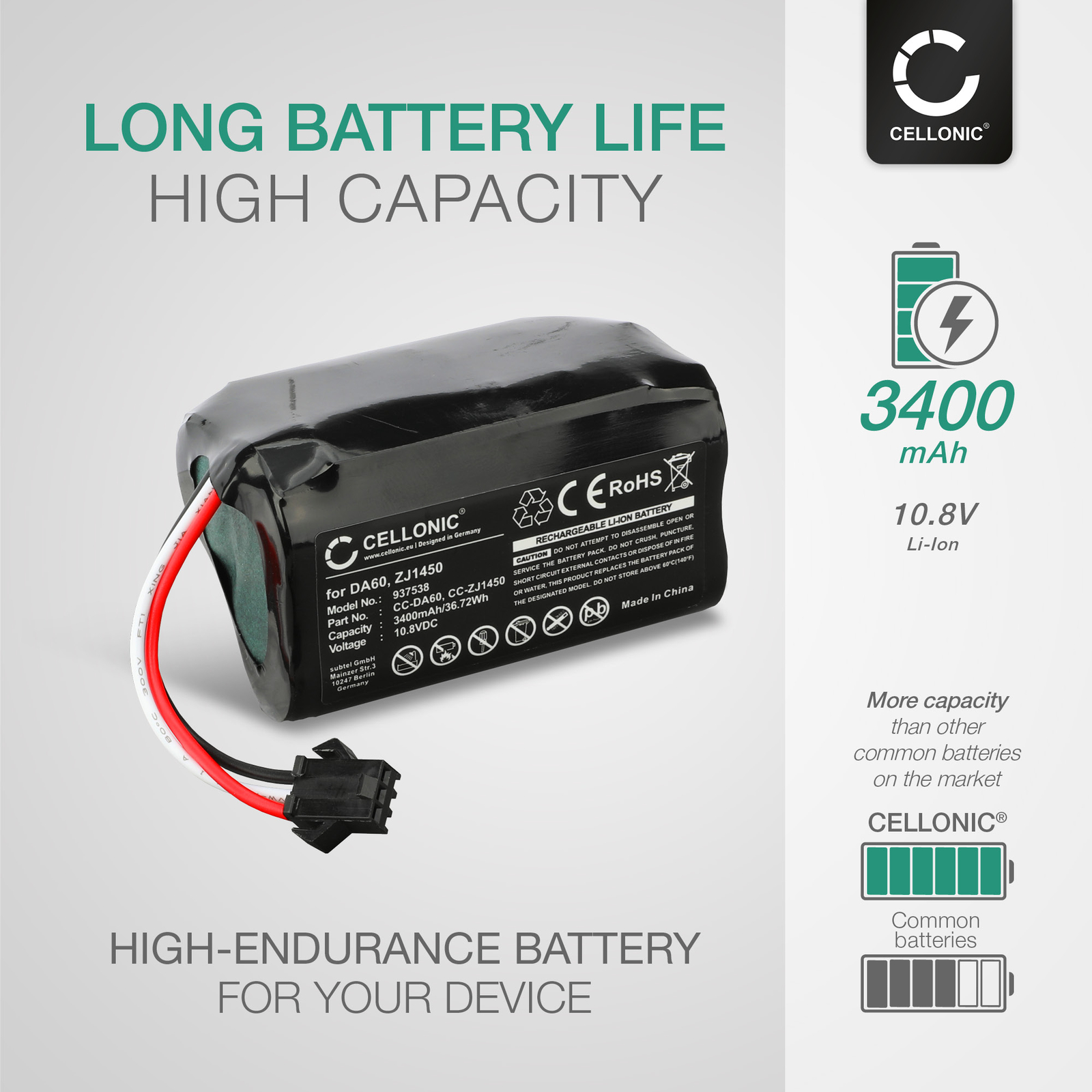 CELLONIC Ersatzakku Für ECOVACS Staubsauger (DA60, Deebot Slim 2, D36B) - 10,8V, 2600mAh, Lithium-Ionen
