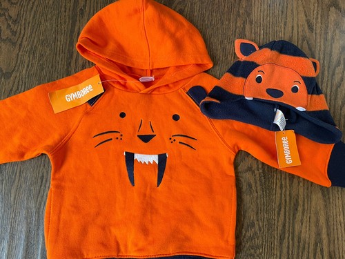 NWT Gymboree baby boy WINTER orange tiger sweatshirt hood hat 2-piece SET 18 24 - 第 1/4 張圖片