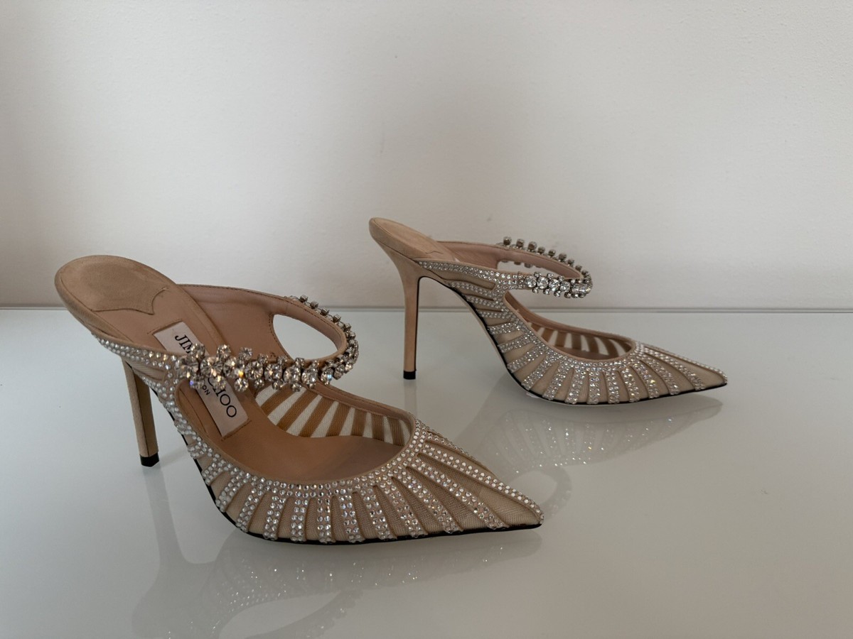 $1,950+ Jimmy Choo BING 100mm Crystal Embellished Mesh Mule Heel