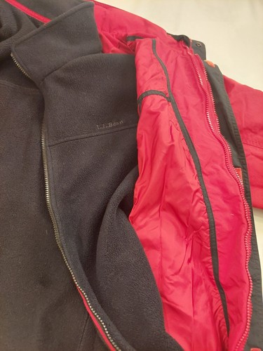 LL Bean Men's Jacket L Tall Red 3 in 1 Weather Polartec Fleece Hidden Hood - Picture 14 of 24