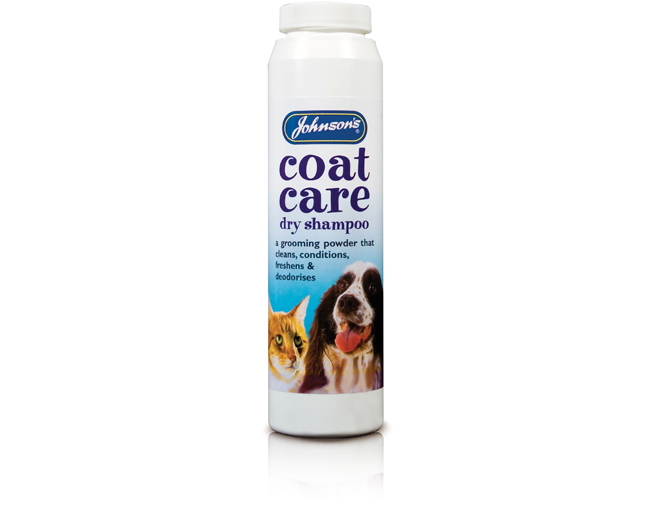 Johnson's Coat Care Dry Shampoo Grooming Powder cleans deodorises Cat & Dog 85g