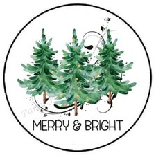 MERRY AND BRIGHT CHRISTMAS TREES ENVELOPE SEALS LABELS STICKERS PARTY FAVORS