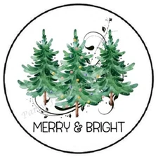MERRY AND BRIGHT CHRISTMAS TREES ENVELOPE SEALS LABELS STICKERS PARTY FAVORS