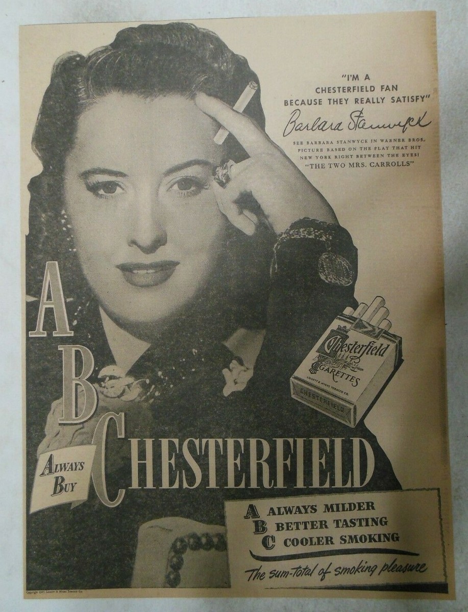 did barbara stanwyck smoke cigarettes Chesterfield Cigarette Ad: 