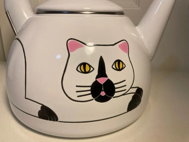 Vintage 1980's Kamenstein White Cat Tea Kettle Teapot w/o Whistle cat kitty