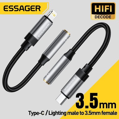AUX Adapter Essager Dual USB-C/Iphone to 3.5mm for iPhone, Samsung, MacBook