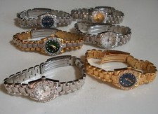 WOMEN'S GOLD SILVER FINISH MULTICOLOR DIAL STONE GENEVA FASHION CASUAL WATCH