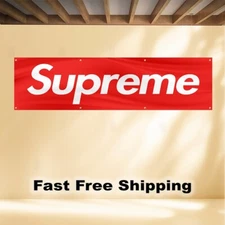 SUPREME 2'X8' BANNER FLAG CLOTHING RED BOX STREET WEAR FOOD