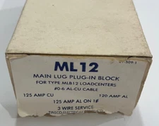 ML12, Zinsco Main Lug Plug-in Block for MLB12 Loadcenters, 125 Amp