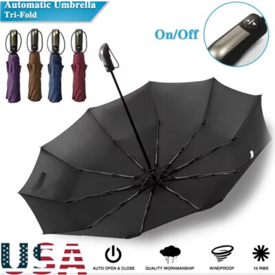 Automatic Black Umbrella Anti-UV Sun/Rain Windproof 3 Folding Compact Umbrella