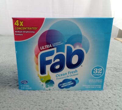 Fab Ultra Laundry Detergent, Ocean Fresh 4X Concentrated Powder 32 Loads NOS