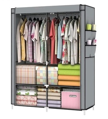 66''HX 42''W Wardrobe Storage Closet Portable Clothes Organizer Free Standing Gray
