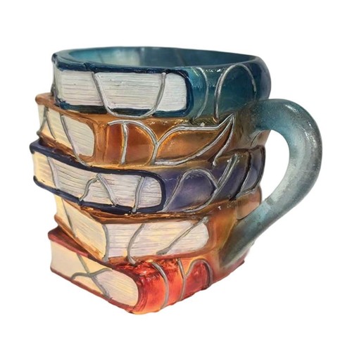 Painted Stacked Books Shape Mug Coffee Cup Resin 260ml - Picture 5 of 7