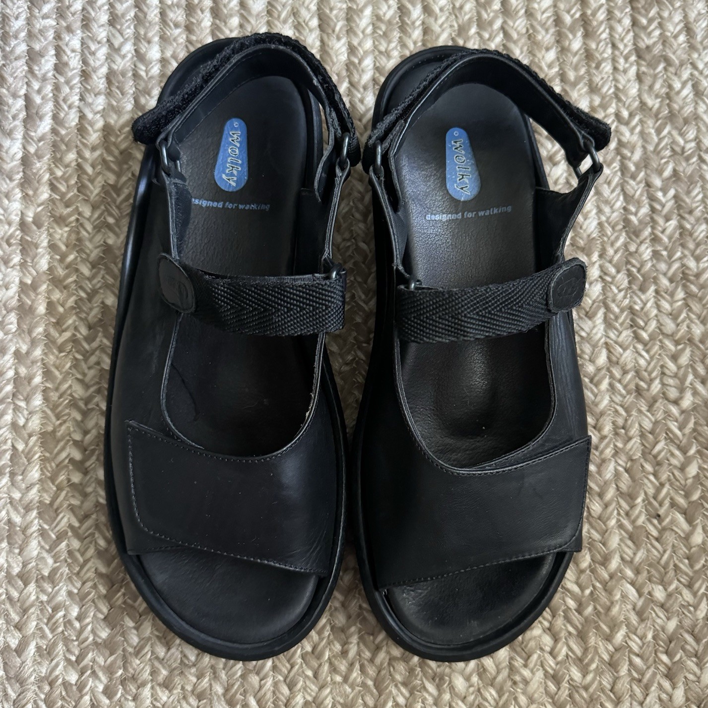 WOLKY Walking Shoes Black Leather Adjustable SANDALS  Size 41 ~ US 10 #bin9-image