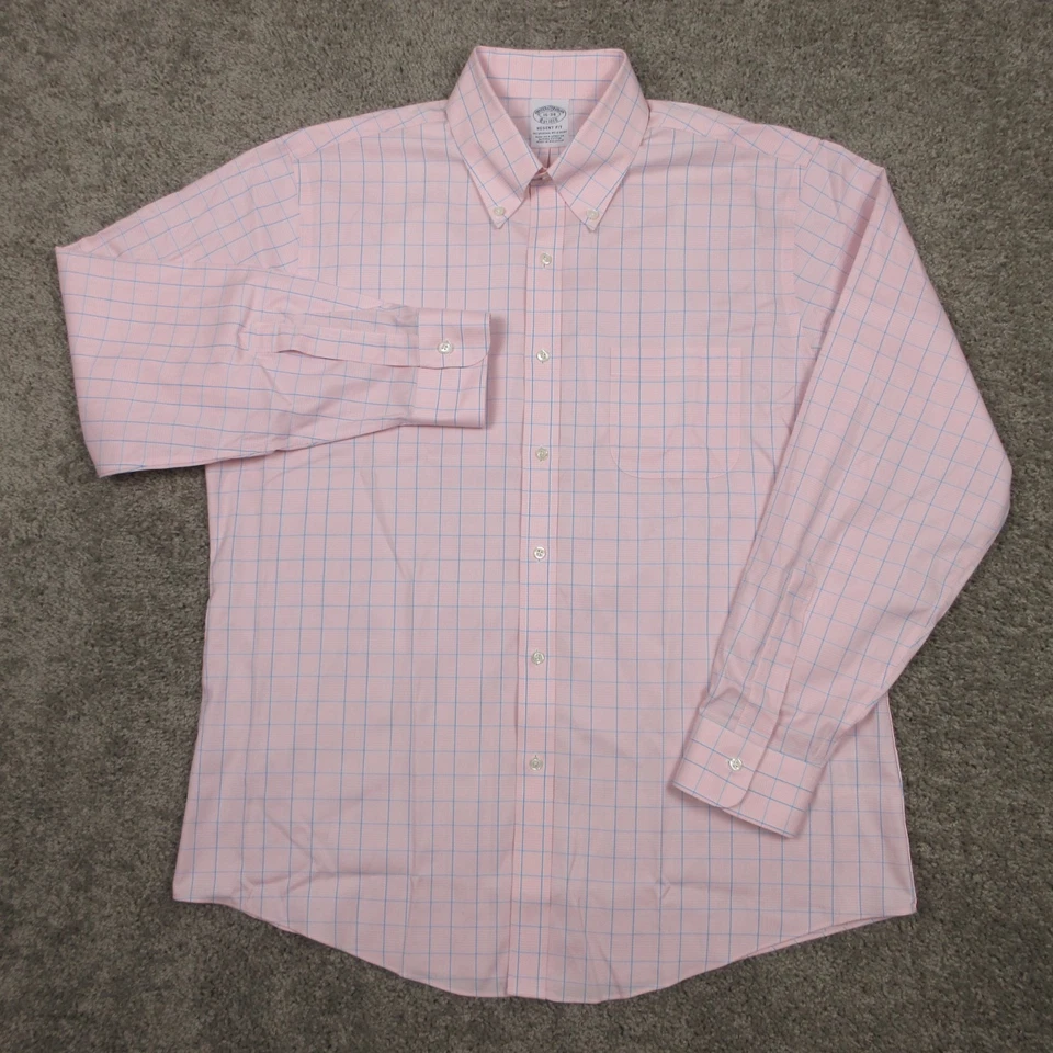 Camisa Brooks Brothers Para Hombre Grande 16 34 Rosa Cuadros Regent Supima Vestido Abotonado Foto 2 de 4