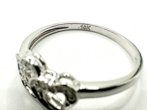 Minimal Cute 10k White Gold Double Heart Ring Size 6.5 With Natural Diamonds - Picture 8 of 10
