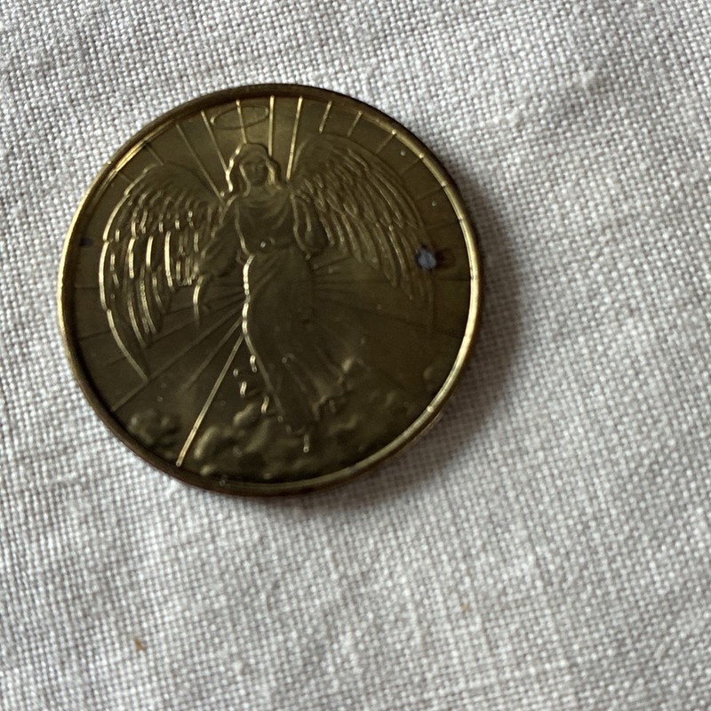 Vintage Rare Double Sided Angel Coin gold tone . 