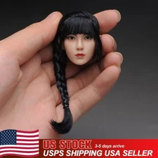 YMTOYS 1/6 Female Soldier Head Sculpt Black Hair Single Braid Fit 12inch Figure