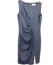 Calvin Klein Dress Ruched Sleeveless Size 2 Women's Lined Gray Slit Career
