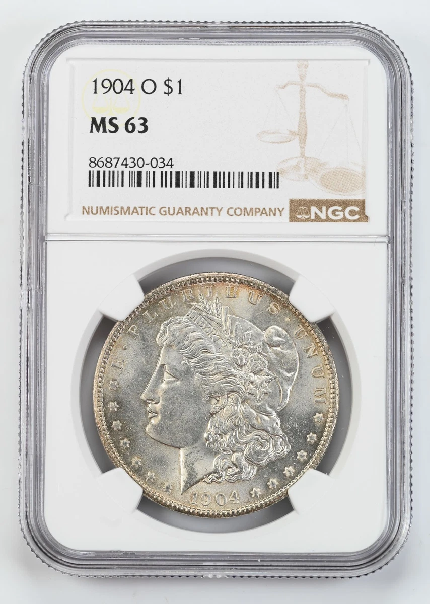 Silver MS 63 Graded 1904 Year Morgan US Dollars (1878-1921) for