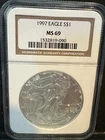 1997 $1 American Silver Eagle NGC MS69 Brown Label