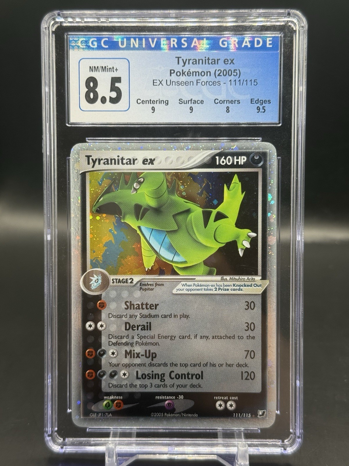 Pokemon TCG 2005 Tyranitar EX Unseen Forces Holo Card 111/115 CGC 8.5 Good Subs