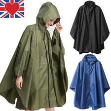 Men Women Rain Coat Poncho Hooded Zipped Jacket Waterproof Reusable Hiking UK