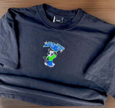Vintage Huf Bad Cat T-Shirt Men Sz L Y2K Streetwear Graphic Tee Retro Crewneck