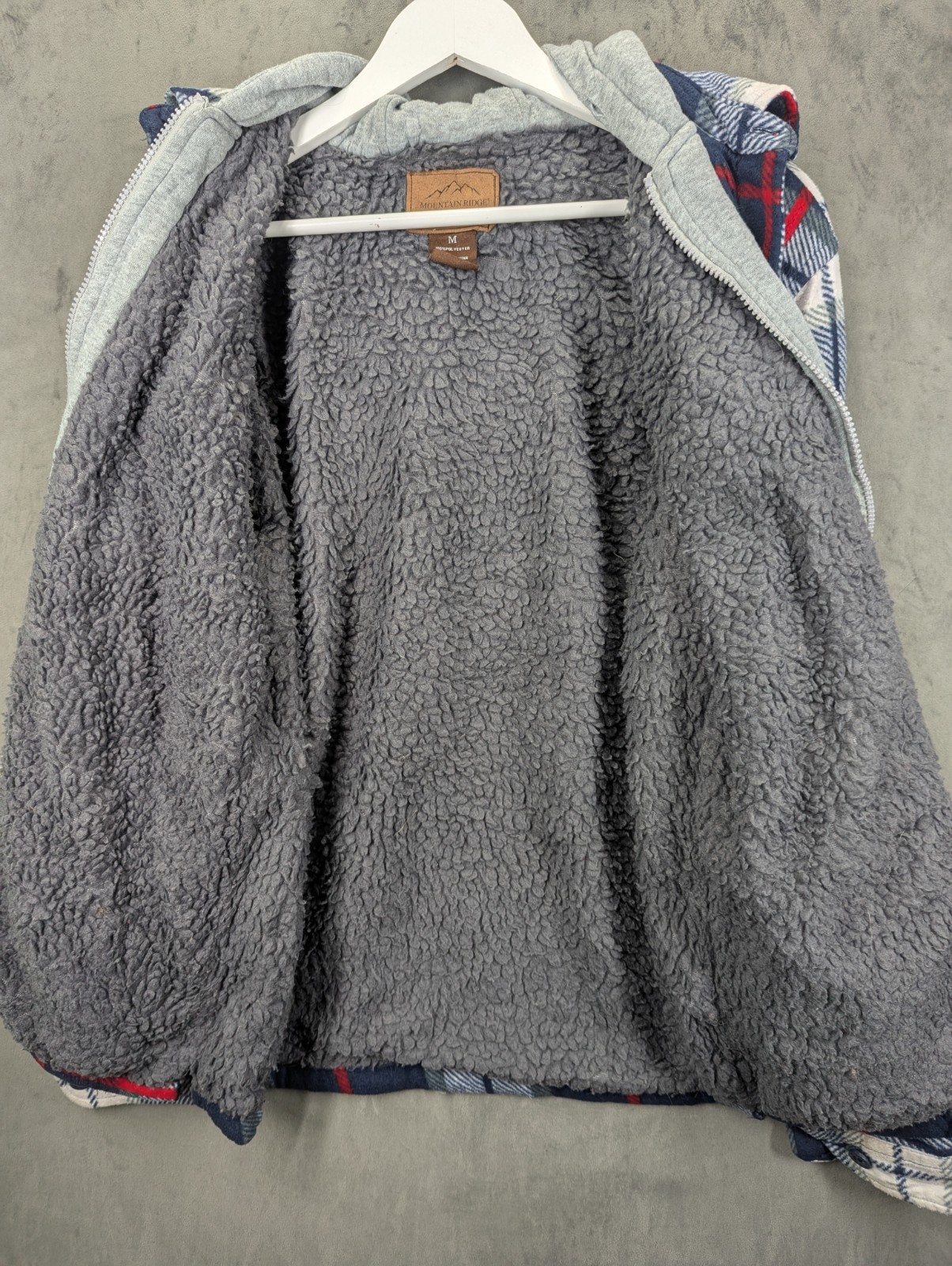 Mountain Ridge Lumberjack Shirt Jacket Size Medium Sherpa Lined Hoodie Flannel image 3