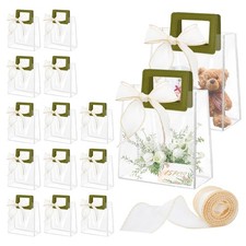 15 Pcs Clear Gift Bags with Handles, Transparent PVC Gift Bag with Ribbon, Re...